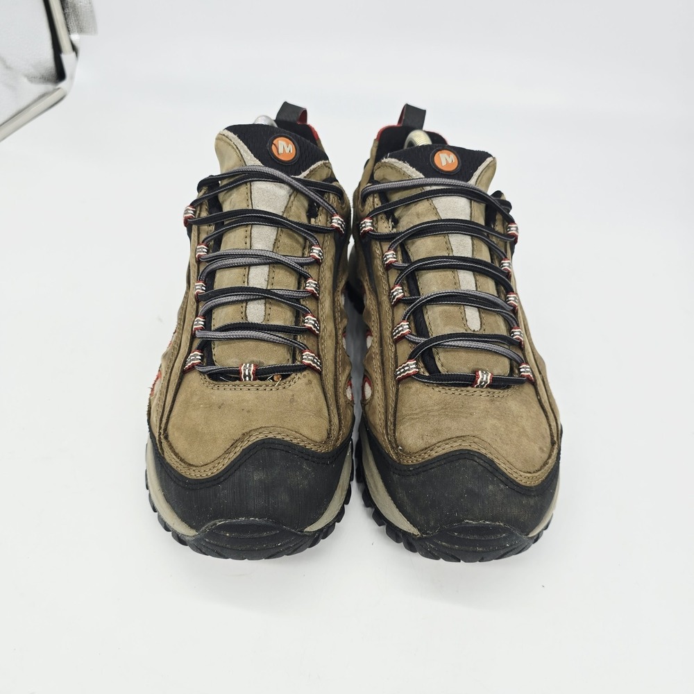 Merrell Radius Boots Mens 9.5 Brown Suede Low Waterproof Vibram Hiking Taupe - Picture 2 of 7